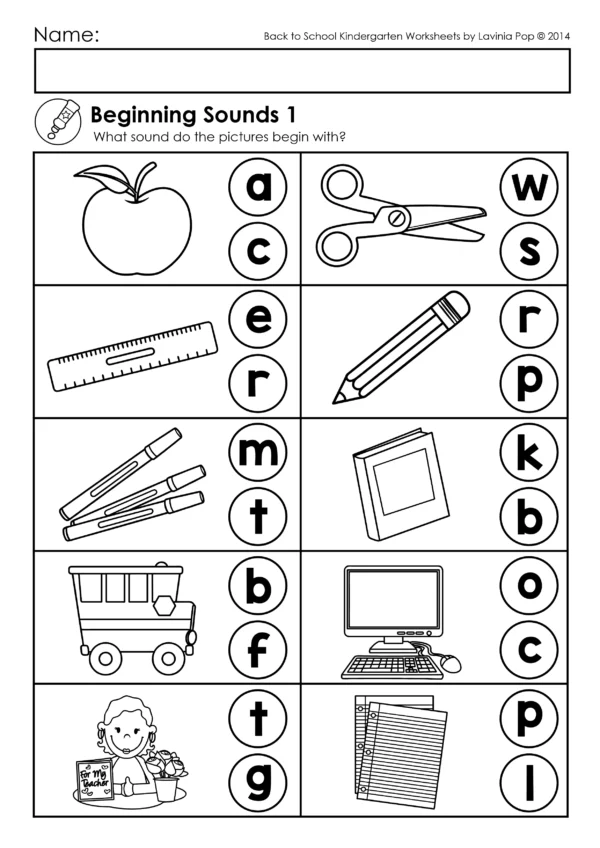 Beginning Sounds Worksheets for Kindergarten