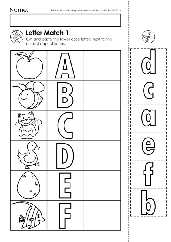 Alphabet Match Worksheets for Kindergarten | Upper and Lower Case Letters