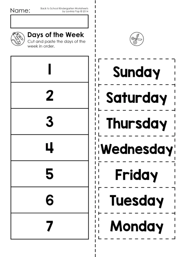 Back to School Pre-Writing Skills for Kindergarten | Days of the Week