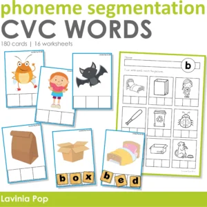 CVC Phoneme Segmentation Cards Center Activity with Worksheets