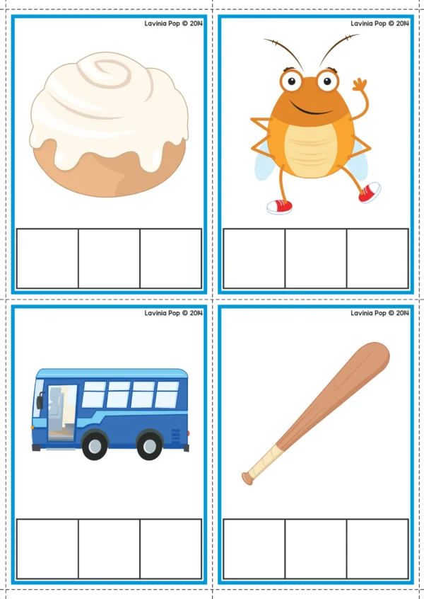 CVC Phoneme Segmentation Cards Center Activity with Worksheets