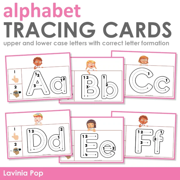 Alphabet Tracing Cards: Kids with Upper and Lower Case Letters | Preschool and Kindergarten