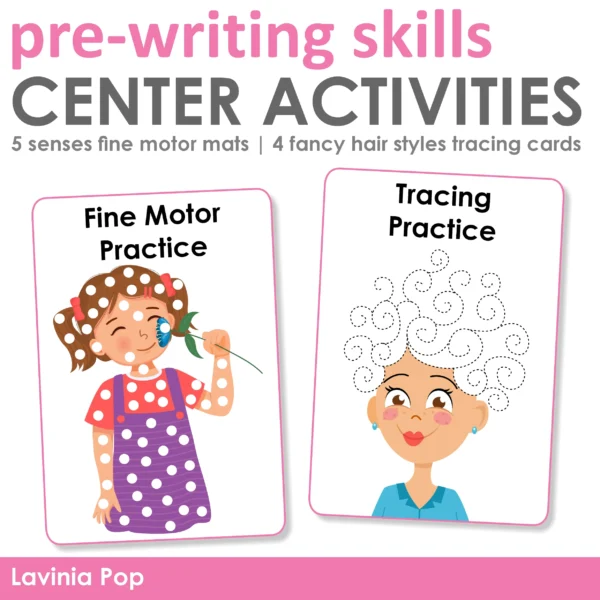 Preschool & Kindergarten Pre-Writing Activities | 5 Senses Fine Motor & Fancy Hairstyles Tracing