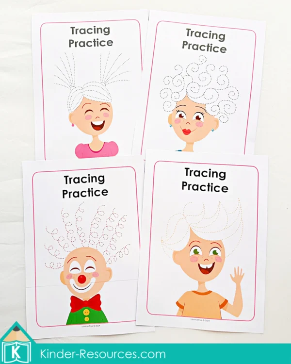 Preschool & Kindergarten Pre-Writing Activities | 5 Senses Fine Motor & Fancy Hairstyles Tracing