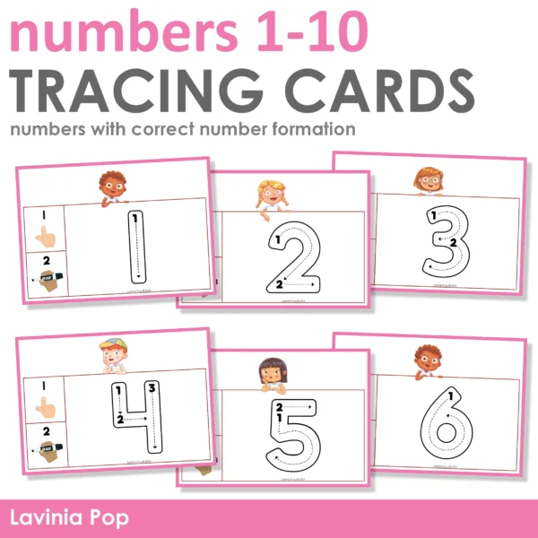 Number Tracing Cards: Kids with Numbers 1-10 | Printable Cards for Preschool