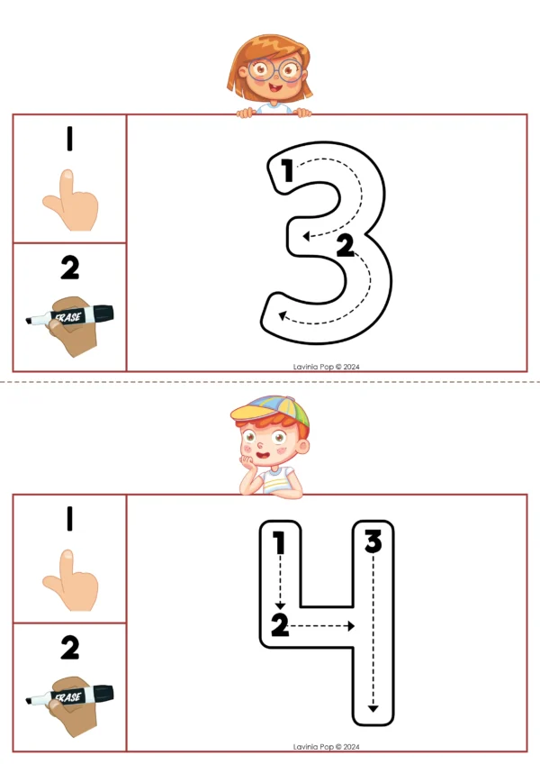 Number Tracing Cards: Kids with Numbers 1-10 | Printable Cards for Preschool