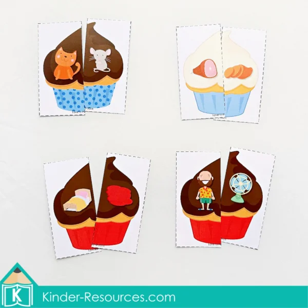 Cupcake CVC Rhyming Match Printable Activity | Preschool and Kindergarten