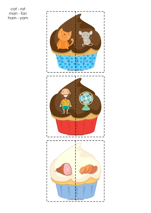 Cupcake CVC Rhyming Match Printable Activity | Preschool and Kindergarten