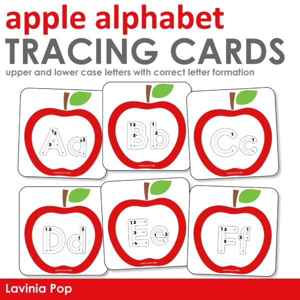 Apple Alphabet Tracing Cards with Directional Arrows