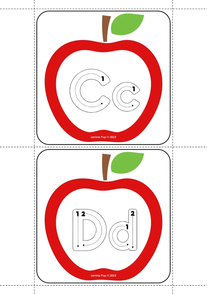 Apple themed alphabet tracing cards with uppercase and lowercase letters for preschool and kindergarten handwriting practice. Download FREE sample activities here on the blog!