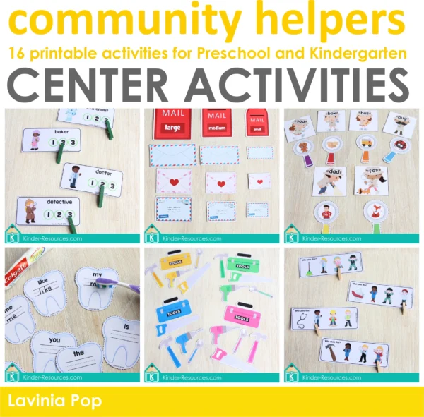 Community Helpers Center Activities for Preschool & Kindergarten | 16 printable activities