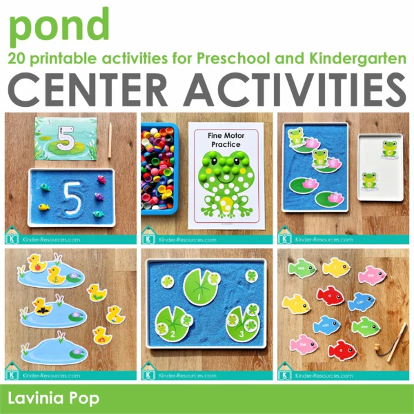 Pond Center Activities for Preschool & Kindergarten | 20 printable math and literacy activities