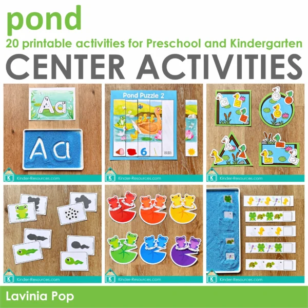 Pond Center Activities for Preschool & Kindergarten | 20 printable math and literacy activities