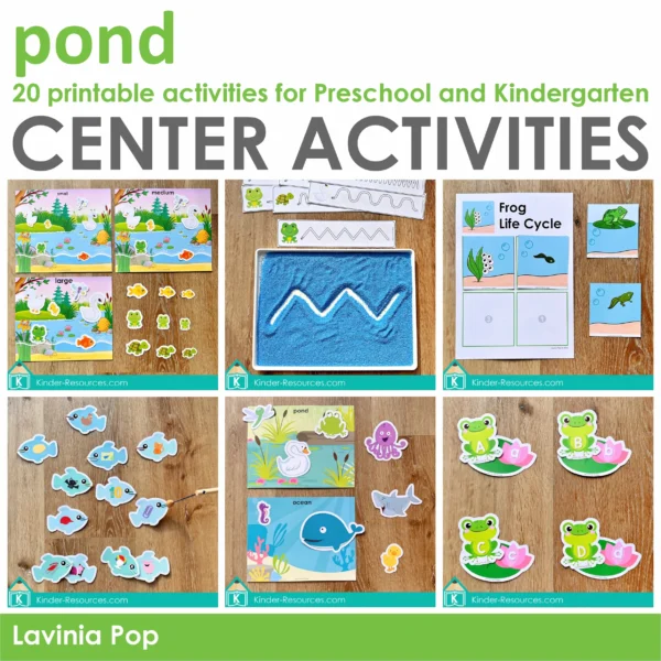 Pond Center Activities for Preschool & Kindergarten | 20 printable math and literacy activities