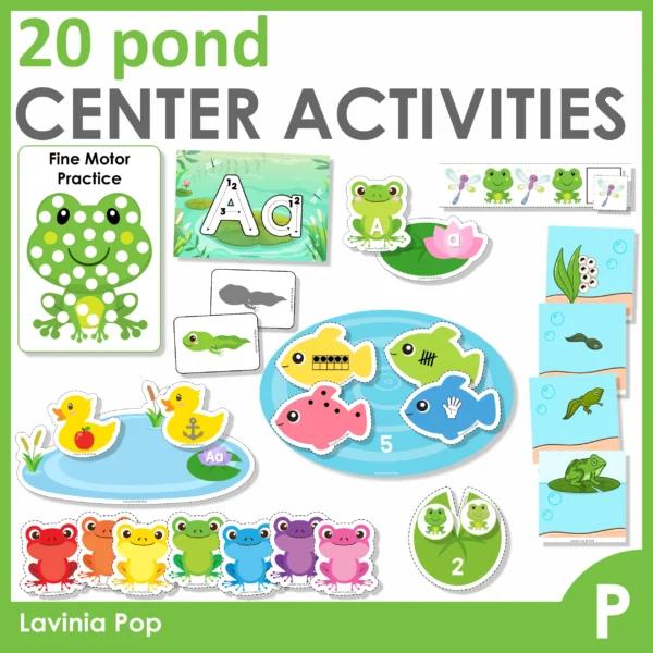 Pond Center Activities for Preschool & Kindergarten | 20 printable math and literacy activities