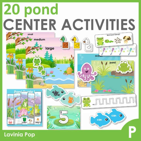 Pond Center Activities for Preschool & Kindergarten | 20 printable math and literacy activities