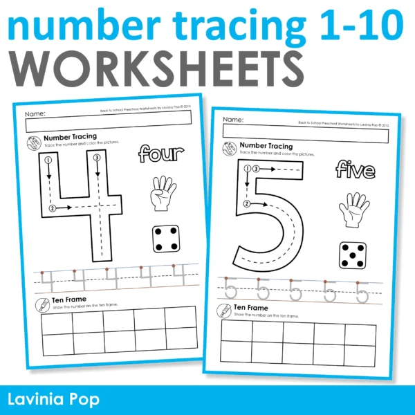 Number Tracing Practice Worksheets for Preschool and Kindergarten | 1-10