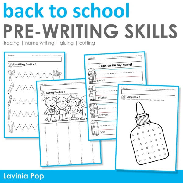 Back to School Preschool Pre-Writing Skills | Tracing, Name Writing, Gluing, Cutting