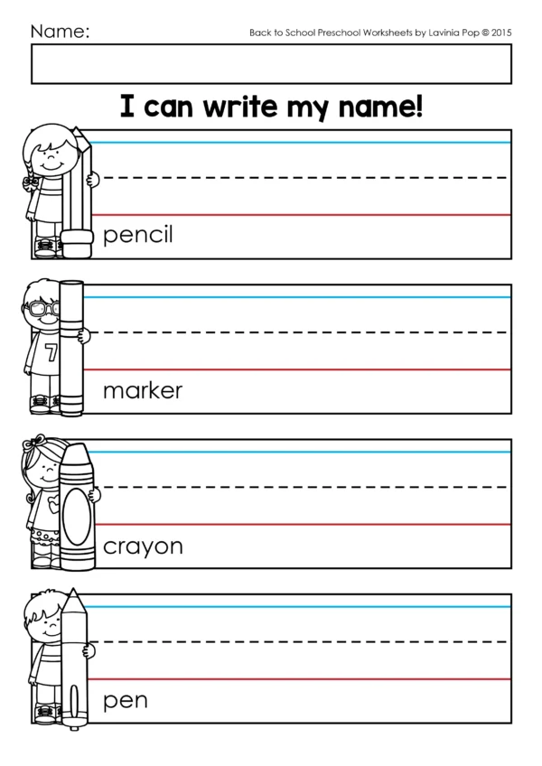 Back to School Preschool Pre-Writing Skills | Tracing, Name Writing, Gluing, Cutting