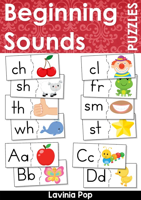 Beginning Sounds Puzzles | Alphabet, Long Vowels, Blends, Digraphs