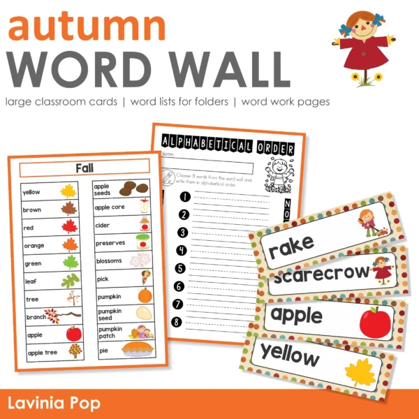 Autumn | Fall Word Wall | Vocabulary Cards for Preschool, Kindergarten First Grade