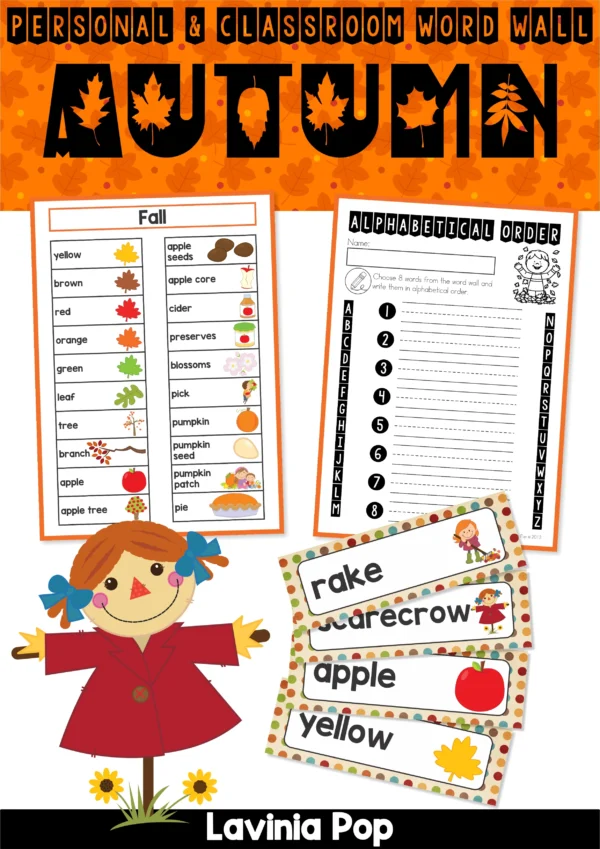 Autumn | Fall Word Wall | Vocabulary Cards for Preschool, Kindergarten First Grade