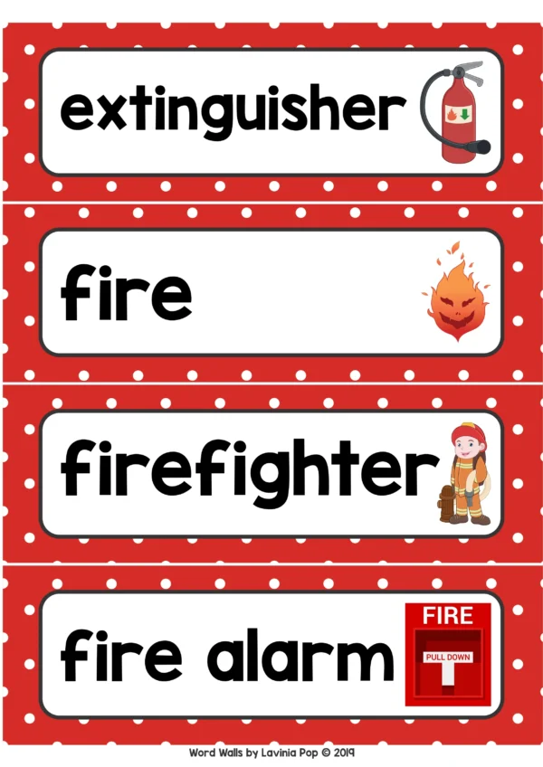 FIre Safety Word Wall | Firefighter | Firefighting packet for learning new vocabulary and writing centers