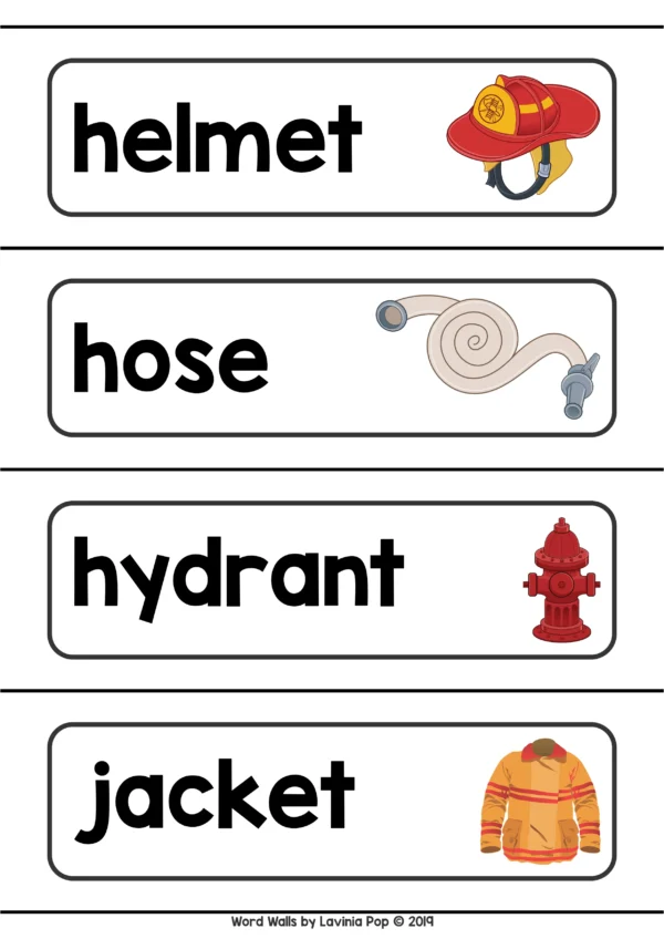 FIre Safety Word Wall | Firefighter | Firefighting packet for learning new vocabulary and writing centers