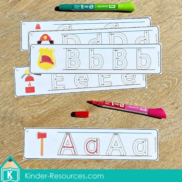 Fire Safety Literacy Center Activities for Kindergarten. Alphabet Tracing Cards Upper and Lower Case Letters