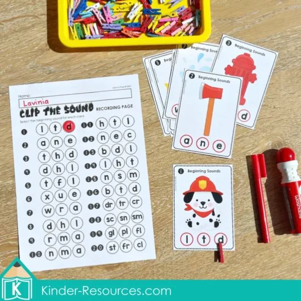 Fire Safety Literacy Center Activities for Kindergarten. Beginning Sounds and Blends