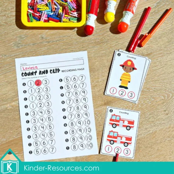 Fire Safety Literacy Center Activities for Kindergarten. Count and Clip