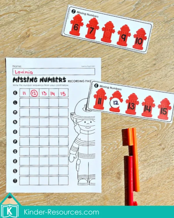 Fire Safety Literacy Center Activities for Kindergarten. Missing Numbers