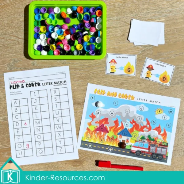 Fire Safety Literacy Center Activities for Kindergarten. Upper and Lower Case Letter Match