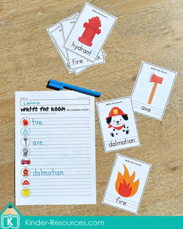 Fire Safety Literacy Center Activities for Kindergarten. Write the Room Printable Activity