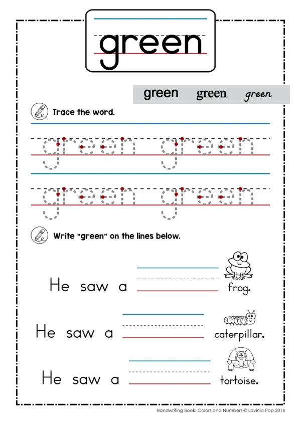 Color and Number Words Handwriting Book | Printable Worksheets | Sight Word Recogntition | Reading Sight Words in Context