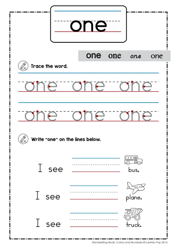 Color and Number Words Handwriting Book | Printable Worksheets | Sight Word Recogntition | Reading Sight Words in Context