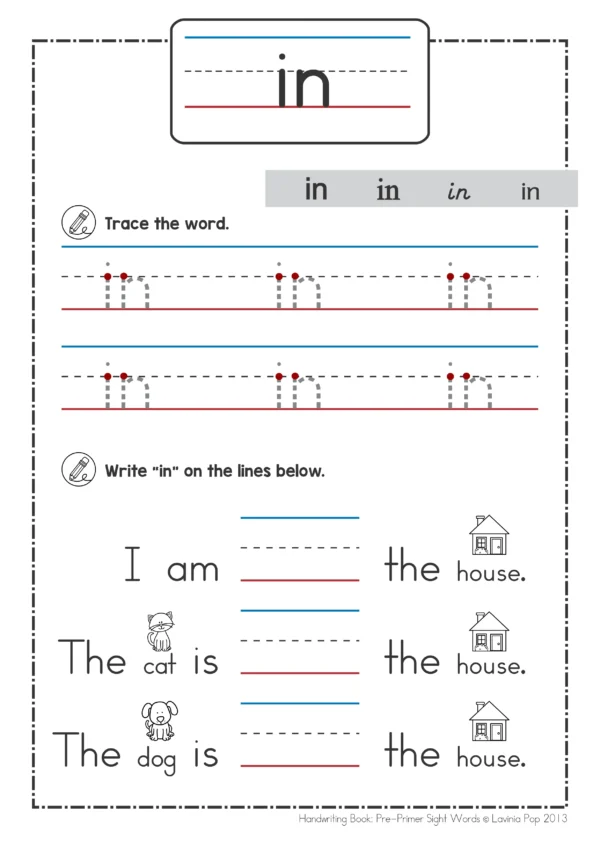 Sight Words Handwriting Book | Printable Worksheets | Sight Word Recogntition | Reading Sight Words in Context