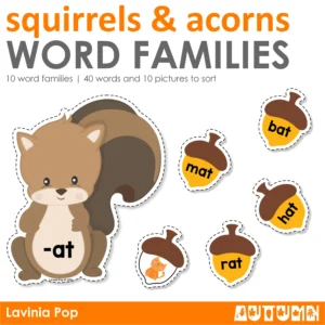 Autumn | Fall Squirrel and Acorn Word Family Sorting Activity