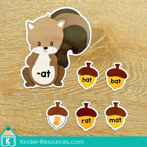 Autumn | Fall Squirrel and Acorn Word Family Sorting Activity