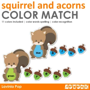 Squirrel and Acorn Color Words Activity | Printable Center for Preschool and Kindergarten