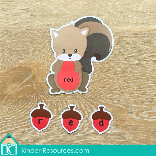 Squirrel and Acorn Color Words Activity | Printable Center for Preschool and Kindergarten