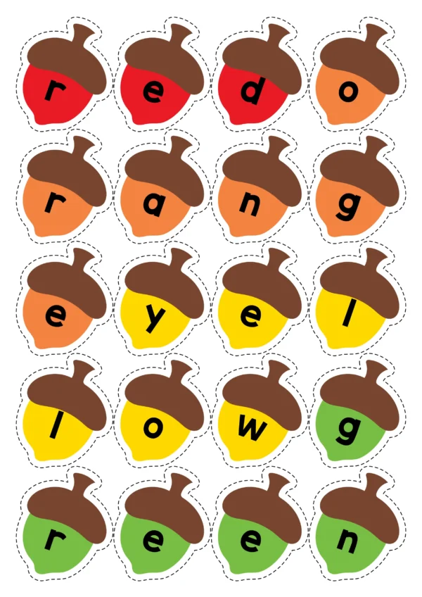 Squirrel and Acorn Color Words Activity | Printable Center for Preschool and Kindergarten