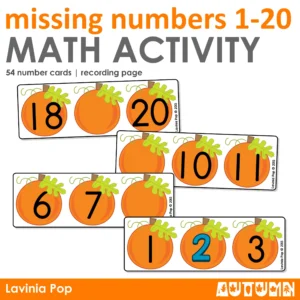 Missing Numbers 1-20 | Pumpkin Theme Printable Math Activity for Preschool and Kindergarten