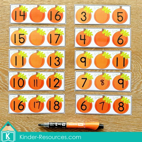 Missing Numbers 1-20 | Pumpkin Theme Printable Math Activity for Preschool and Kindergarten