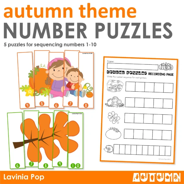 Autumn Number Puzzles | Printable Math Activity for Preschool and Kindergarten