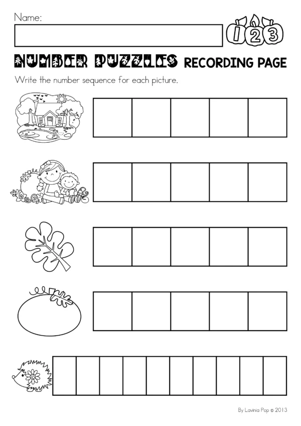 Autumn Number Puzzles | Printable Math Activity for Preschool and Kindergarten