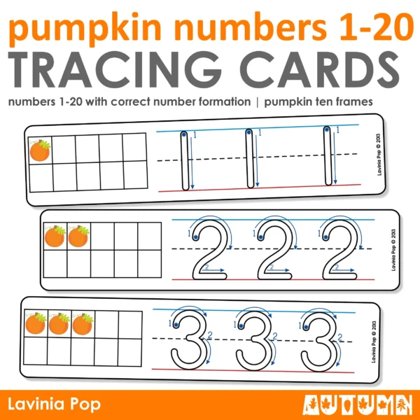 Number Tracing Cards 1-20 with Pumpkin Ten Frames