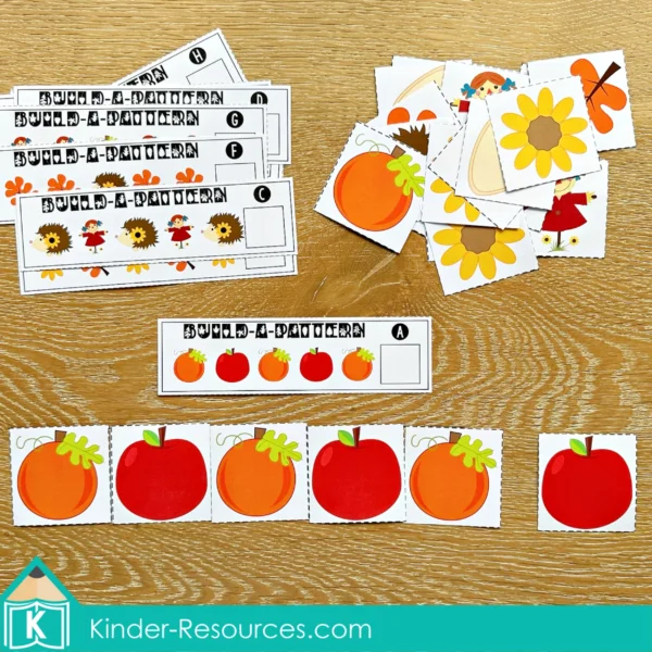 Autumn Build a Pattern Activity | Printable Math Center for Kindergarten