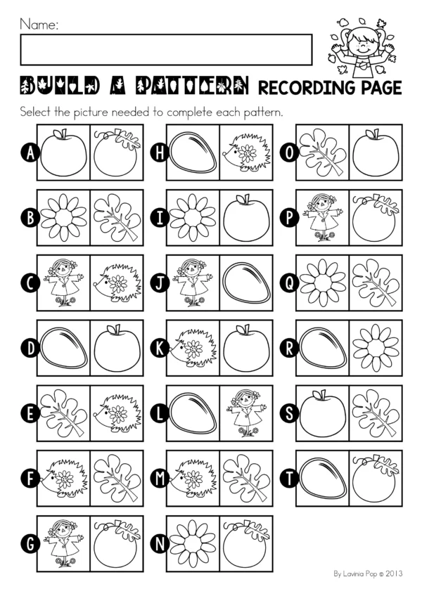 Autumn Build a Pattern Activity | Printable Math Center for Kindergarten