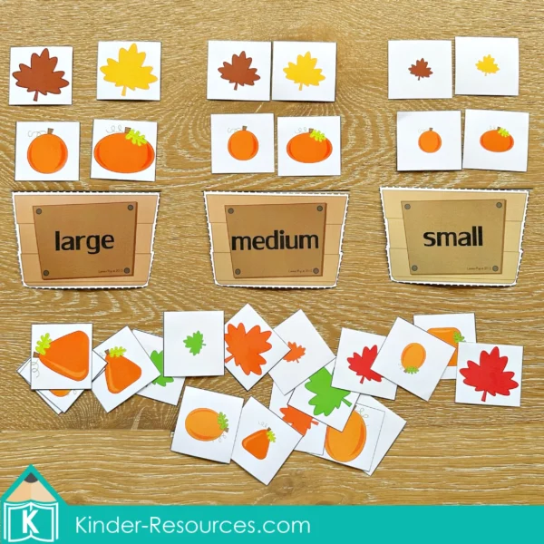 Autumn Leaves, Pumpkins and Apples Sort by Size Activity